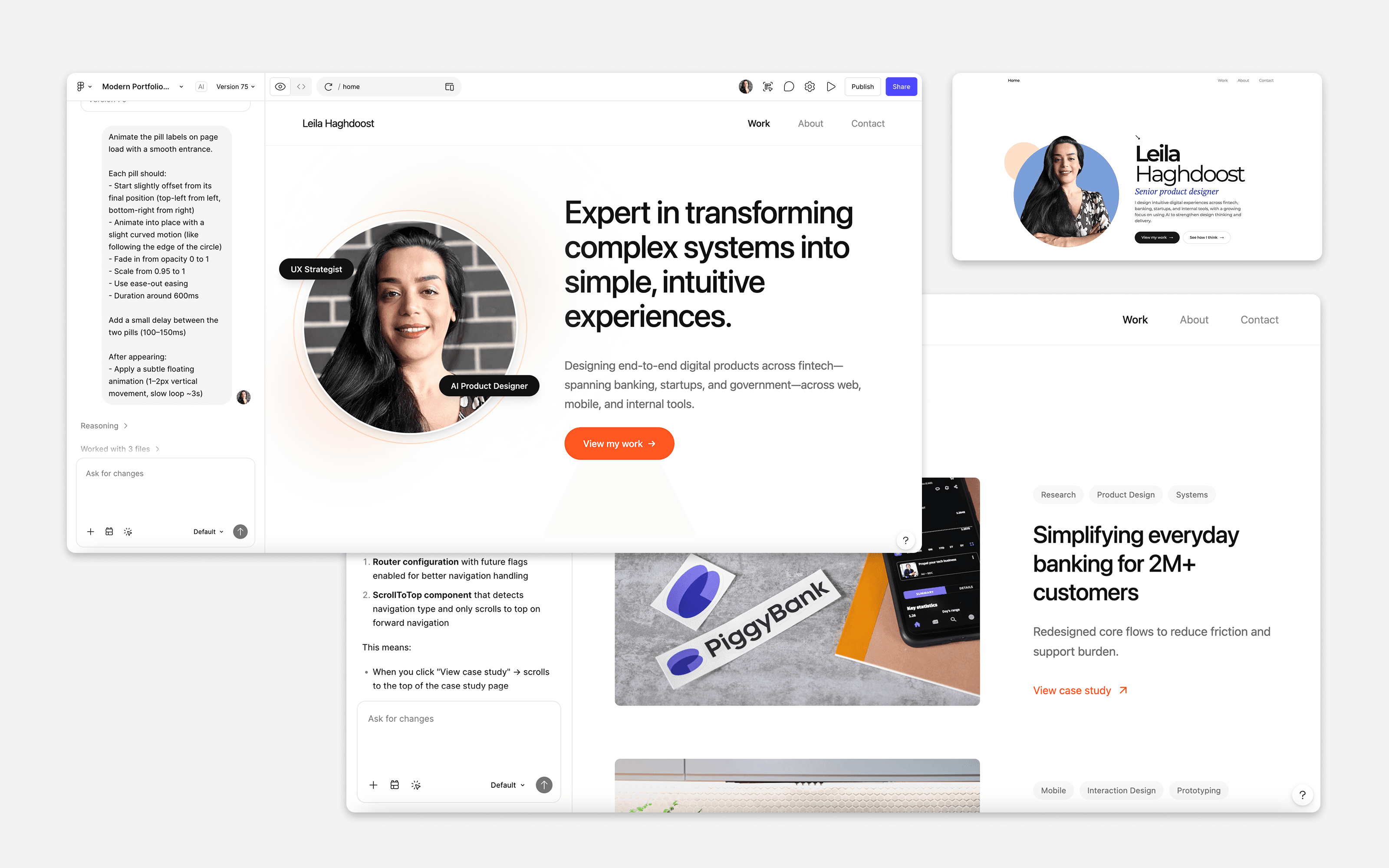 AI-assisted portfolio UI refinement